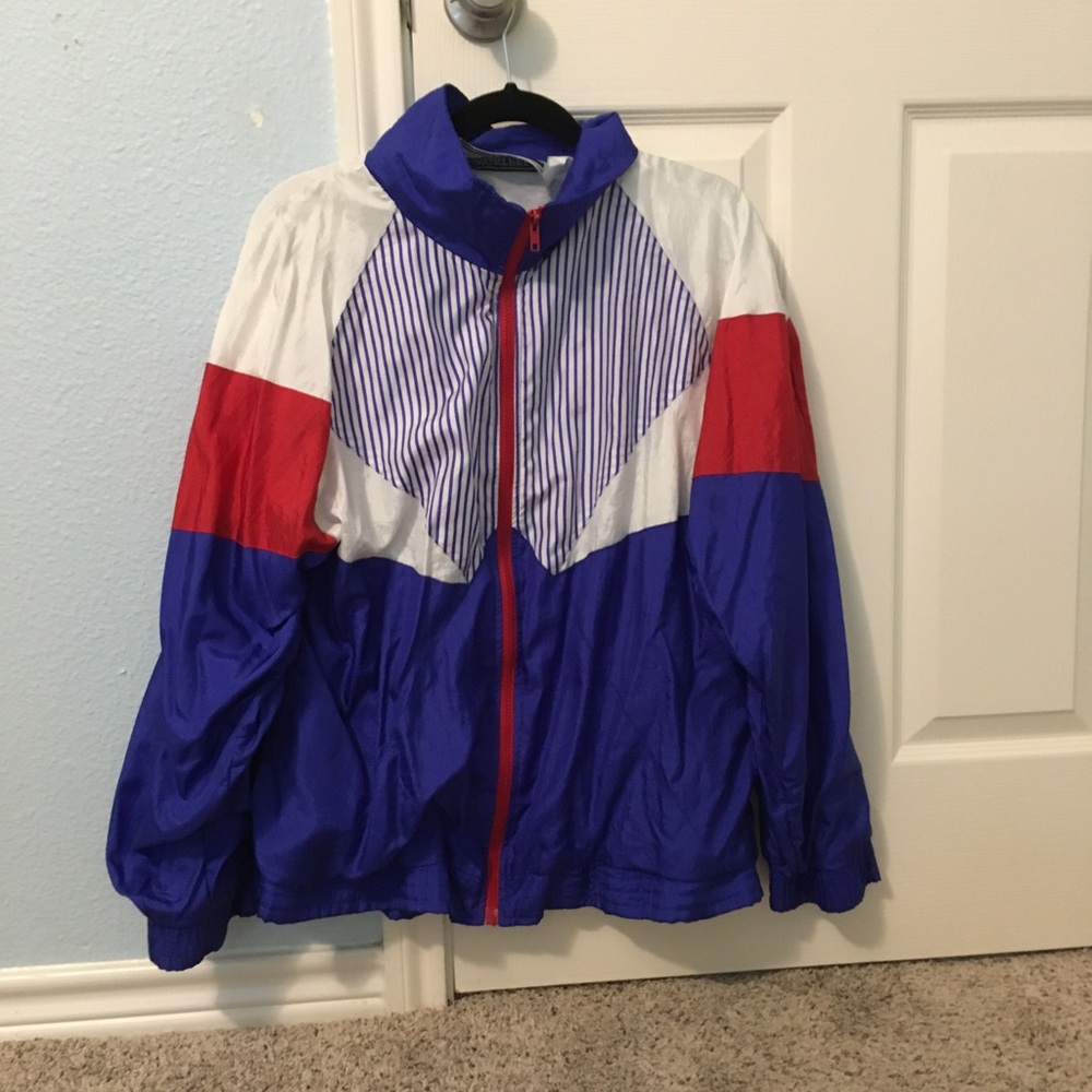 Vintage Blue Red Colorblock Windbreaker